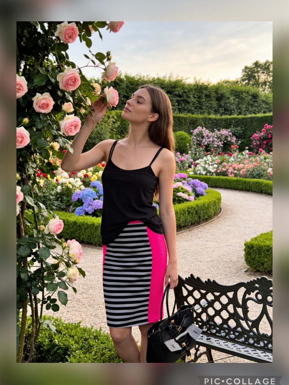 NWOT Striped Pencil Skirt with Hot Pink Side Panels